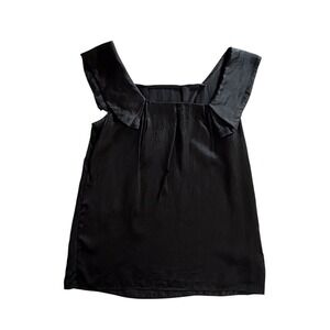 Simple Black Silk Tank with Subtle Flutter Detail on‎ Arm - XS/S